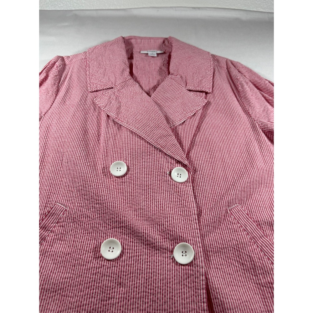 Dressbarn Woman Red White Striped Seersucker Double Breasted Jacket Blazer 1X